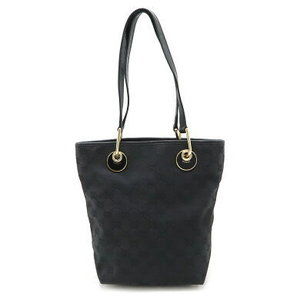 Gucci GG Canvas Tote Bag Black Leather